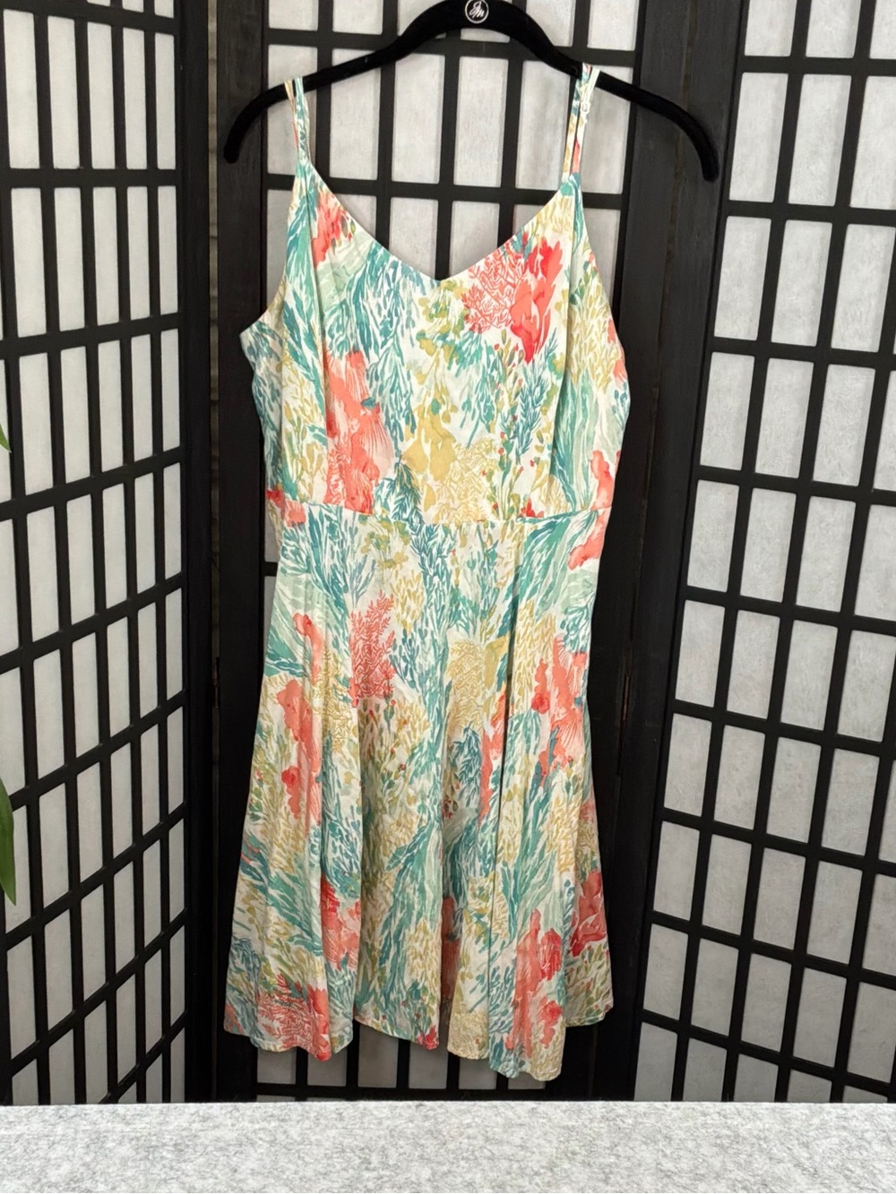 Old Navy Water Color Green and Coral Fit and Flare Floral Sundress Women’s XL